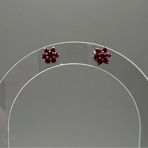 Ruby and Sterling Flower Stud Earrings